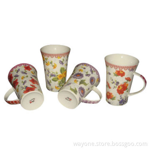 12oz Porcelain Mug, Floral, Purple, Yellow, Red, Orange, Measures Ø8.8 x 12.5cm, Food-safe